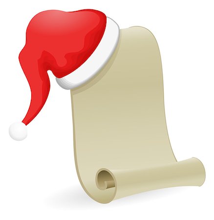 simsearch:400-06554049,k - Illustration of a blank vintage scroll parchment with a Santa hat. Suitable for holiday and Chistmas background and greeting cards. With copyspace. Foto de stock - Royalty-Free Super Valor e Assinatura, Número: 400-07824276