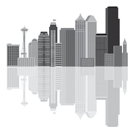 simsearch:400-08094357,k - Seattle Washington Downtown City Skyline in Grayscale Isolated on White Background Illustration Foto de stock - Super Valor sin royalties y Suscripción, Código: 400-07824477