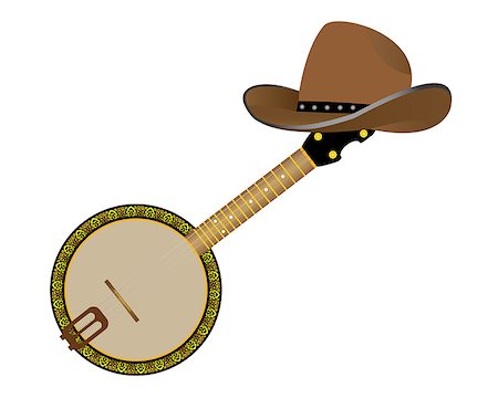 banjo and a cowboy hat on a white background Foto de stock - Super Valor sin royalties y Suscripción, Código: 400-07824763