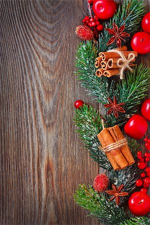 simsearch:400-07824858,k - Christmas wooden background with spices and Christmas ornament. Stock Photo - Budget Royalty-Free & Subscription, Code: 400-07824865