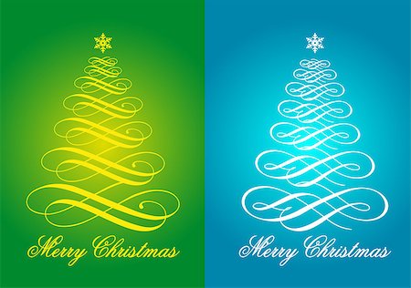 simsearch:400-07836814,k - Blue and green Christmas cards with flourish Xmas trees, vector set Foto de stock - Super Valor sin royalties y Suscripción, Código: 400-07825176