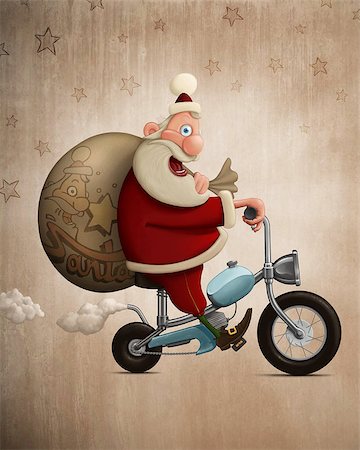 riding a bike funny pic - Santa Claus delivery the gifts with motorcycle Stock Photo - Budget Royalty-Free & Subscription, Code: 400-07825185