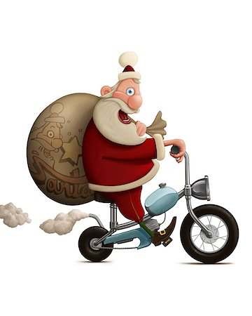 riding a bike funny pic - Santa Claus delivery the gifts with motorcycle Stock Photo - Budget Royalty-Free & Subscription, Code: 400-07825186