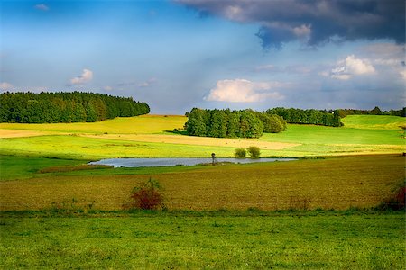 HDR summer landscape with fields, forests, blue sky with clouds Stock Photo - Budget Royalty-Free & Subscription, Code: 400-07825191