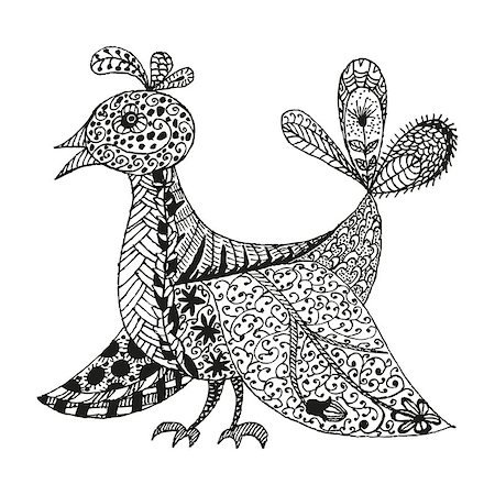 simsearch:400-08043294,k - Hand drawn vintage fantasy stylized bird in zentangle style with floral doodling pattern Stock Photo - Budget Royalty-Free & Subscription, Code: 400-07825274