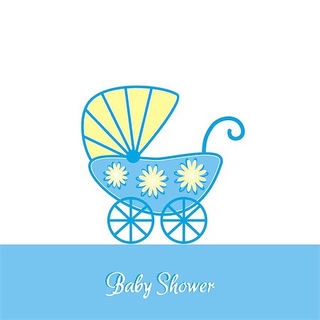 simsearch:400-08012338,k - Baby boy shower vintage invitation template with stroller Stock Photo - Budget Royalty-Free & Subscription, Code: 400-07825299