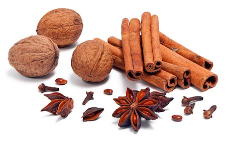 Christmas spices (cinnamon sticks, star anise, clove, walnut ) Stock Photo - Budget Royalty-Free & Subscription, Code: 400-07826138