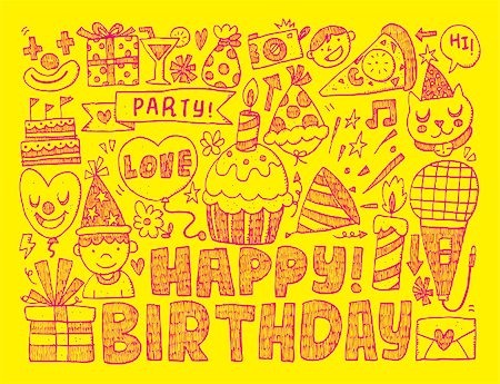Doodle Birthday party background Foto de stock - Super Valor sin royalties y Suscripción, Código: 400-07826159