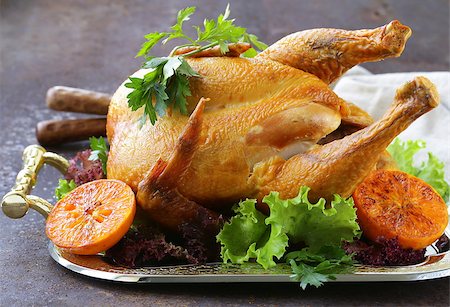 simsearch:400-07826555,k - baked chicken with oranges and herbs for festive dinner Fotografie stock - Microstock e Abbonamento, Codice: 400-07826555