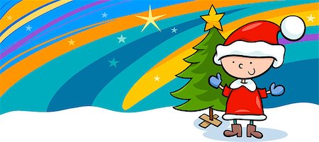 simsearch:400-05683592,k - Greeting Card Cartoon Illustration of Cute Boy Santa Claus with Christmas Tree Stock Photo - Budget Royalty-Free & Subscription, Code: 400-07826737