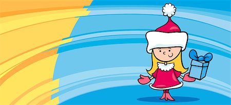 simsearch:400-05683592,k - Greeting Card Cartoon Illustration of Cute Girl in Santa Claus Costume with Present on Christmas Stock Photo - Budget Royalty-Free & Subscription, Code: 400-07826738