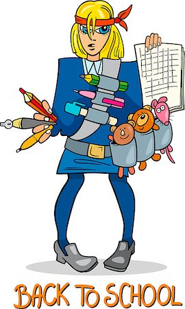 Cartoon Humorous Illustration of Teenage Girl Student Coming Back to School Stock Photo - Budget Royalty-Free & Subscription, Code: 400-07826732