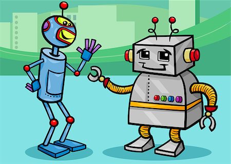 simsearch:400-07829391,k - Cartoon Illustration of Talking Robots in the Futuristic City Photographie de stock - Aubaine LD & Abonnement, Code: 400-07826769