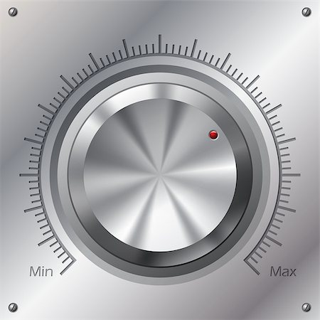 Volume knob with min max levels on steel plate Stock Photo - Budget Royalty-Free & Subscription, Code: 400-07826899