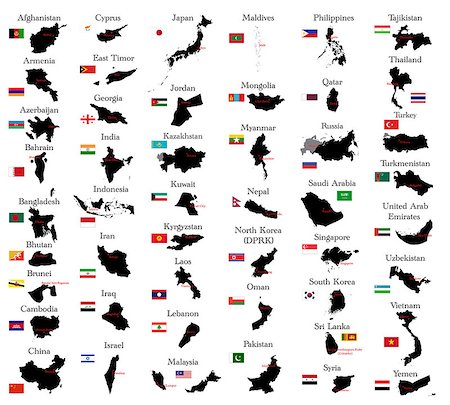 Countries of Asia with borders, flags and capitals Stock Photo - Budget Royalty-Free & Subscription, Code: 400-07827096