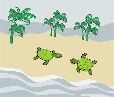 simsearch:400-07822203,k - Two green turtles on a sand beach by the sea. Stock Photo - Budget Royalty-Free & Subscription, Code: 400-07827224