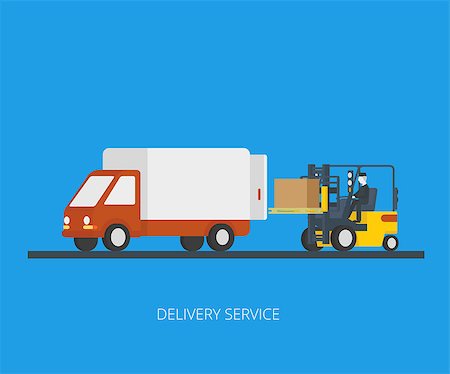 simsearch:400-08812484,k - Flat concept illustration of delivery truck with forklift loading pallet with box Stock Photo - Budget Royalty-Free & Subscription, Code: 400-07827234