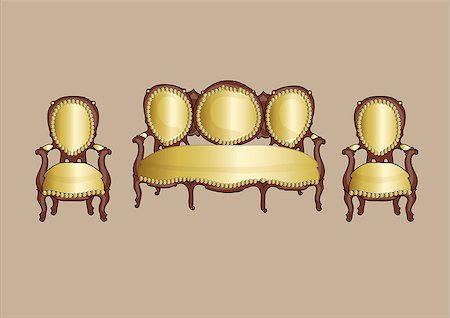 simsearch:400-06922170,k - gold retro armchair and couch - vector art illustration Photographie de stock - Aubaine LD & Abonnement, Code: 400-07827253