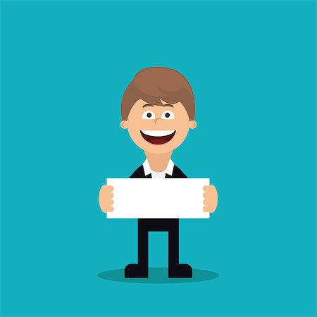 simsearch:400-08786732,k - Funny young business man holding white blank paper in front of him. Flat cartoon vector design Foto de stock - Super Valor sin royalties y Suscripción, Código: 400-07827583