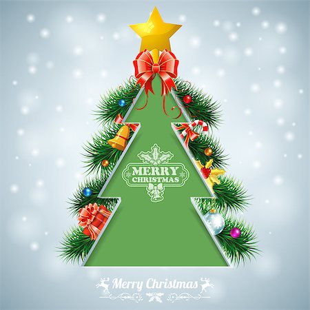 simsearch:400-06430253,k - Christmas Background with Tree and Retro Label with Deer, vector background for design Stock Photo - Budget Royalty-Free & Subscription, Code: 400-07827749