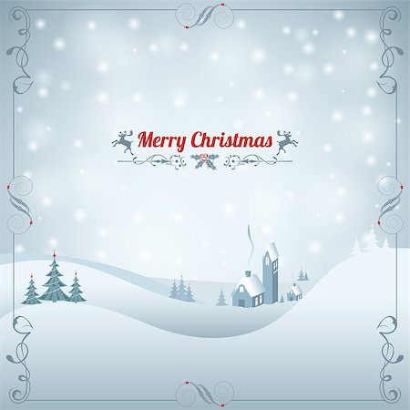 Christmas background with Retro Frame, Label, Tree and House. Vector Template for Cover, Flyer, Brochure. Stock Photo - Budget Royalty-Free & Subscription, Code: 400-07827755