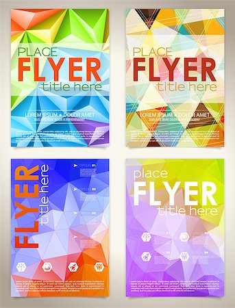 Collect Flyers Design with Triangle Pattern, Icons and Options. Vector Template. Stockbilder - Microstock & Abonnement, Bildnummer: 400-07827759