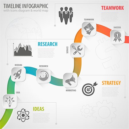 Business Timeline Infographic with Paper Buttons, Icons and Steps. Vector Template. Foto de stock - Super Valor sin royalties y Suscripción, Código: 400-07827765