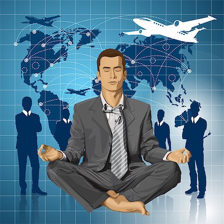 person sleeping on plane - Relax travel concept. Vector businessman in lotus pose meditating Stock Photo - Budget Royalty-Free & Subscription, Code: 400-07827770