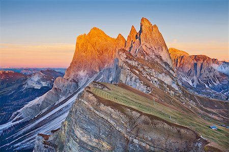 eco travel - View from Mt. Seceda at Italian Alps during beautiful sunset. Stock Photo - Budget Royalty-Free & Subscription, Code: 400-07827864