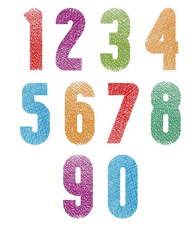 simsearch:400-08674968,k - Retro style geometric bold rounded numbers set with hand drawn lines texture. Photographie de stock - Aubaine LD & Abonnement, Code: 400-07827984