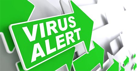 simsearch:400-07748651,k - Virus Alert on Direction Sign - Green Arrow on a Grey Background. Photographie de stock - Aubaine LD & Abonnement, Code: 400-07828186