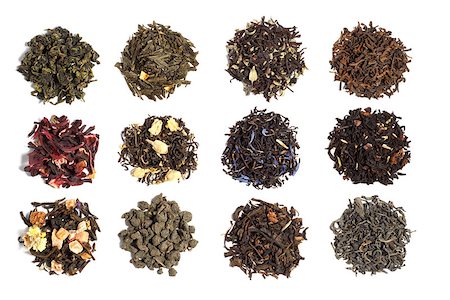 12 varieties of tea on the white background Stockbilder - Microstock & Abonnement, Bildnummer: 400-07828197