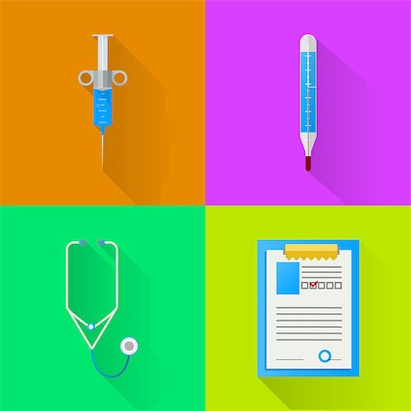 Set of colored flat square vector icons for equipment for doctor. Stock Photo - Budget Royalty-Free & Subscription, Code: 400-07828342