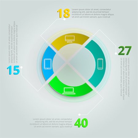 simsearch:400-06514701,k - Round vector infographic with colored parts icons for IT sphere with sample data on gray background. Stock Photo - Budget Royalty-Free & Subscription, Code: 400-07828354