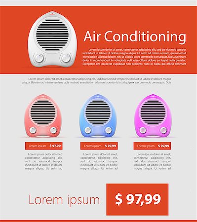 simsearch:400-05721873,k - Flat vector illustration of colored heaters with sample text and price on red and gray background. Stock Photo - Budget Royalty-Free & Subscription, Code: 400-07828357