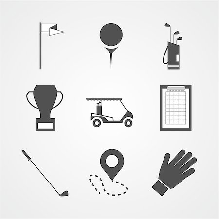 Set of black silhouette vector icons for golf on gray background. Stock Photo - Budget Royalty-Free & Subscription, Code: 400-07828363