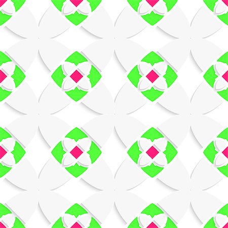 simsearch:400-07616809,k - Seamless abstract background of white 3d shapes with realistic shadow and cut out of paper effect. White geometrical ornament with green and pink. Stock Photo - Budget Royalty-Free & Subscription, Code: 400-07828524