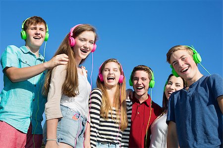 Group of six happy teenagers laughing outdoors Stock Photo - Budget Royalty-Free & Subscription, Code: 400-07828617