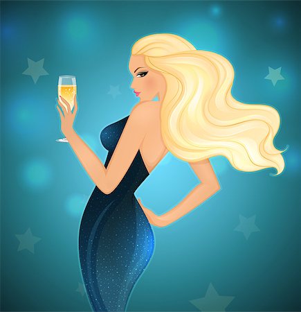 people drinking cocktails silhouette - Vector illustration of Elegance blond woman with champagne Stock Photo - Budget Royalty-Free & Subscription, Code: 400-07828699