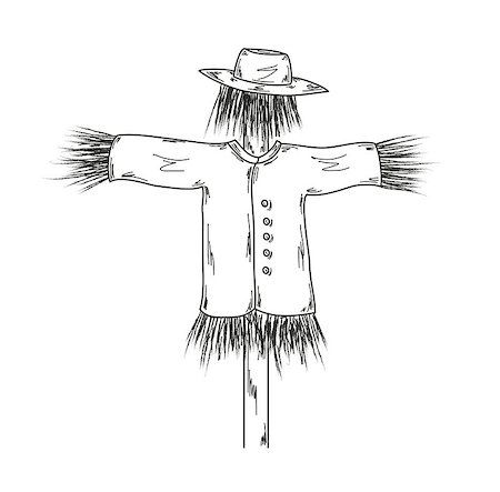 scarecrow with crops - sketch of the scarecrow on white background, vector, isolated Stock Photo - Budget Royalty-Free & Subscription, Code: 400-07828952