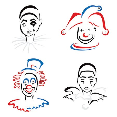 simsearch:400-04848742,k - Jester pierrot and clown on illustration Stock Photo - Budget Royalty-Free & Subscription, Code: 400-07829107