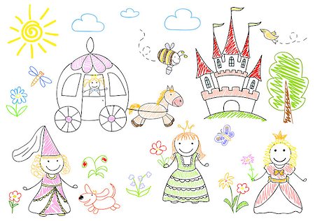 queen bee - Sketches with happy little princesses. Sketch on notebook page Stock Photo - Budget Royalty-Free & Subscription, Code: 400-07829244