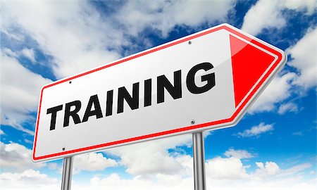 Training - Inscription on Red Road Sign on Sky Background. Photographie de stock - Aubaine LD & Abonnement, Code: 400-07829334