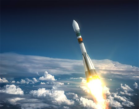 Carrier Rocket Take Off. Realistic 3D Scene. Foto de stock - Super Valor sin royalties y Suscripción, Código: 400-07829365