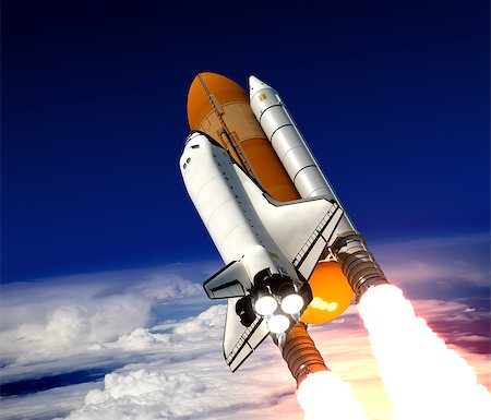 Space Shuttle Take Off. Realistic 3D Scene. Foto de stock - Super Valor sin royalties y Suscripción, Código: 400-07829366