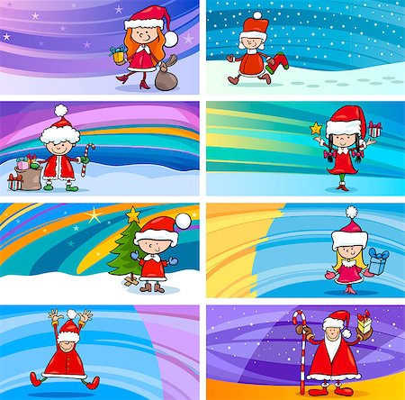 Cartoon Illustration of Greeting Cards with Children in  Santa Claus Costume and Christmas Celebration Themes Set Foto de stock - Super Valor sin royalties y Suscripción, Código: 400-07829379