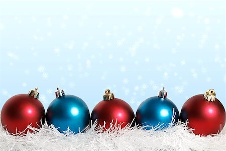 blue and red Christmas balls on the blue background with snowflakes Stockbilder - Microstock & Abonnement, Bildnummer: 400-07829532
