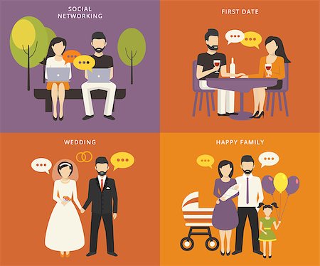 father cartoon - Family with children kids people concept flat icons set of social networking and flirting, first date, wedding and parenting Stock Photo - Budget Royalty-Free & Subscription, Code: 400-07829829