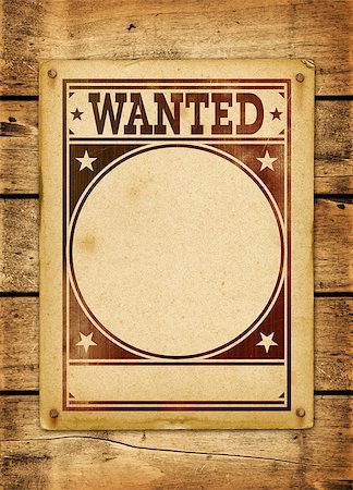Wanted poster on a old wood board panel Stock Photo - Budget Royalty-Free & Subscription, Code: 400-07820083