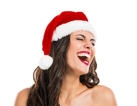 portrait screaming girl - Porttrait of a beautiful and sexy santa woman laughing Stock Photo - Budget Royalty-Free & Subscription, Code: 400-07820240